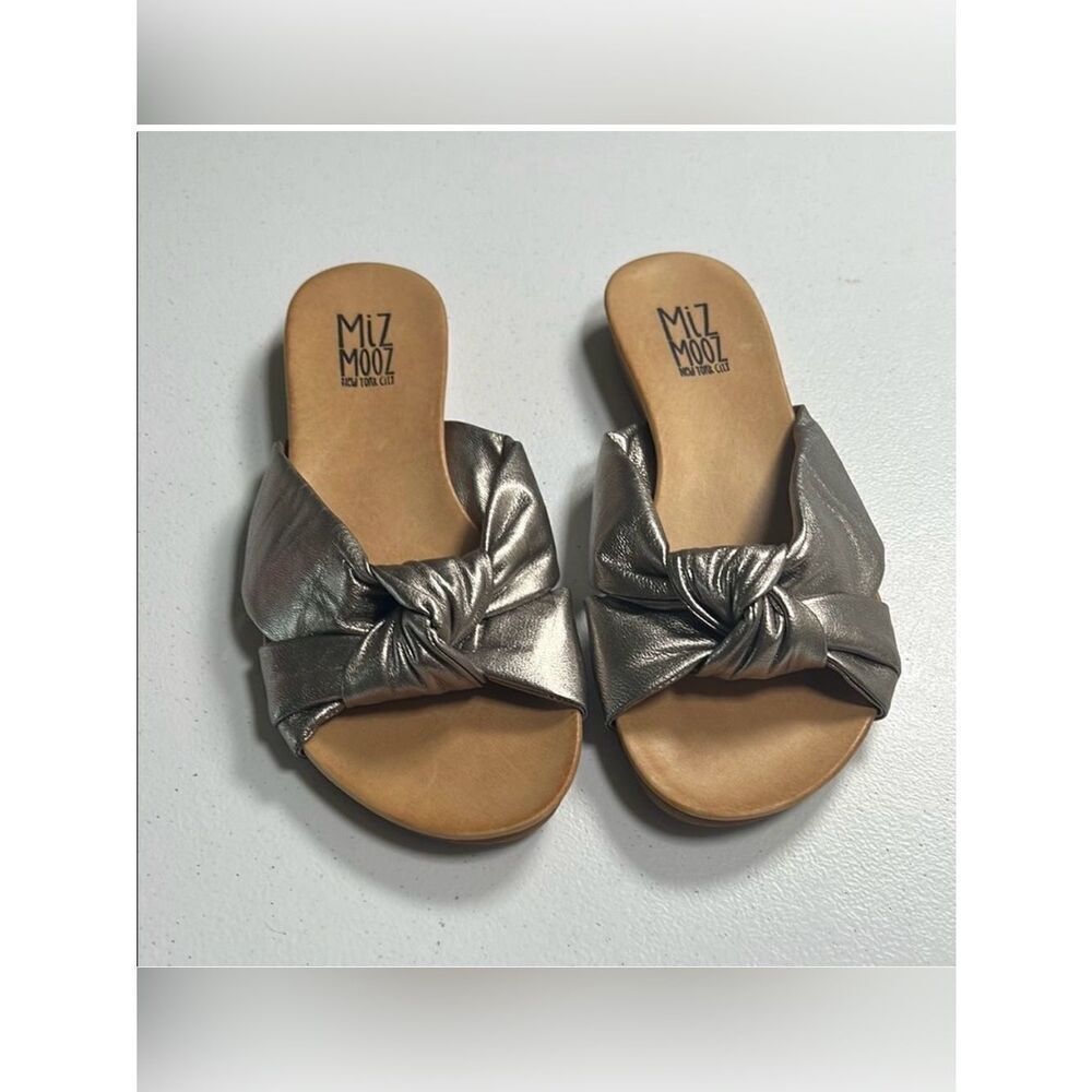 New Miz Mooz Aliza Metallic Leather Slide Sandals Knotted Comfort Slides Women 8